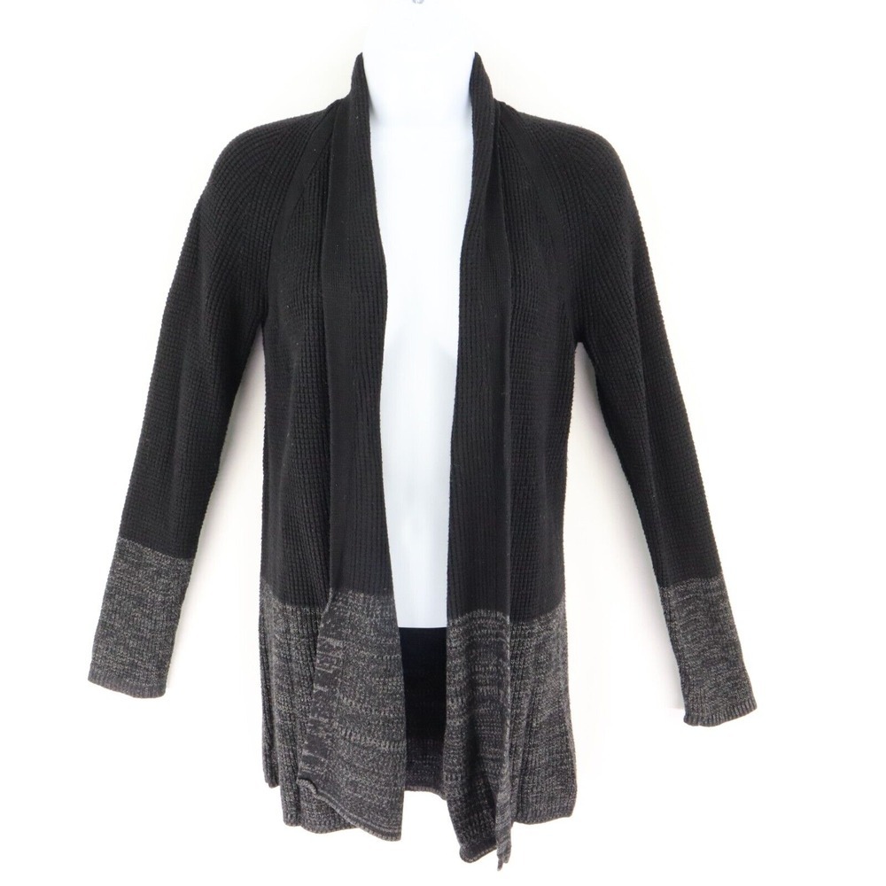Daisy Fuentes Long Cardigan Sweater Open‎ Front Womens S Black Gray NYLON Blend
